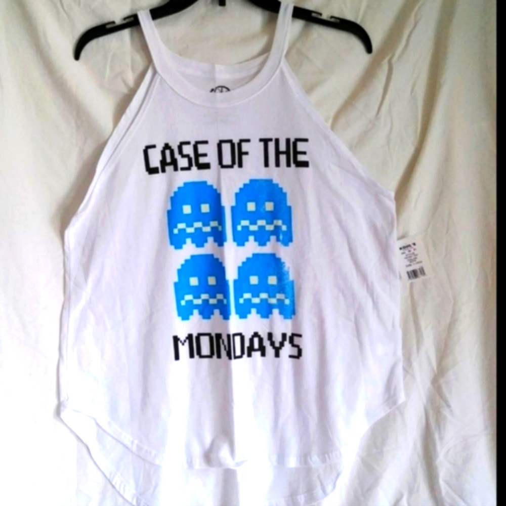 Space Invaders 'Case of the Mondays' Hi Neck Racer Back Graphic Tank Top 🛸 NWT